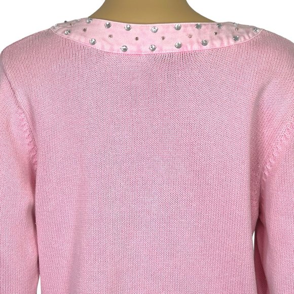 Vintage RARE Quacker Factory Womens M Pink Sweater Shirt Rhinestones & Beaded - Picture 10 of 15